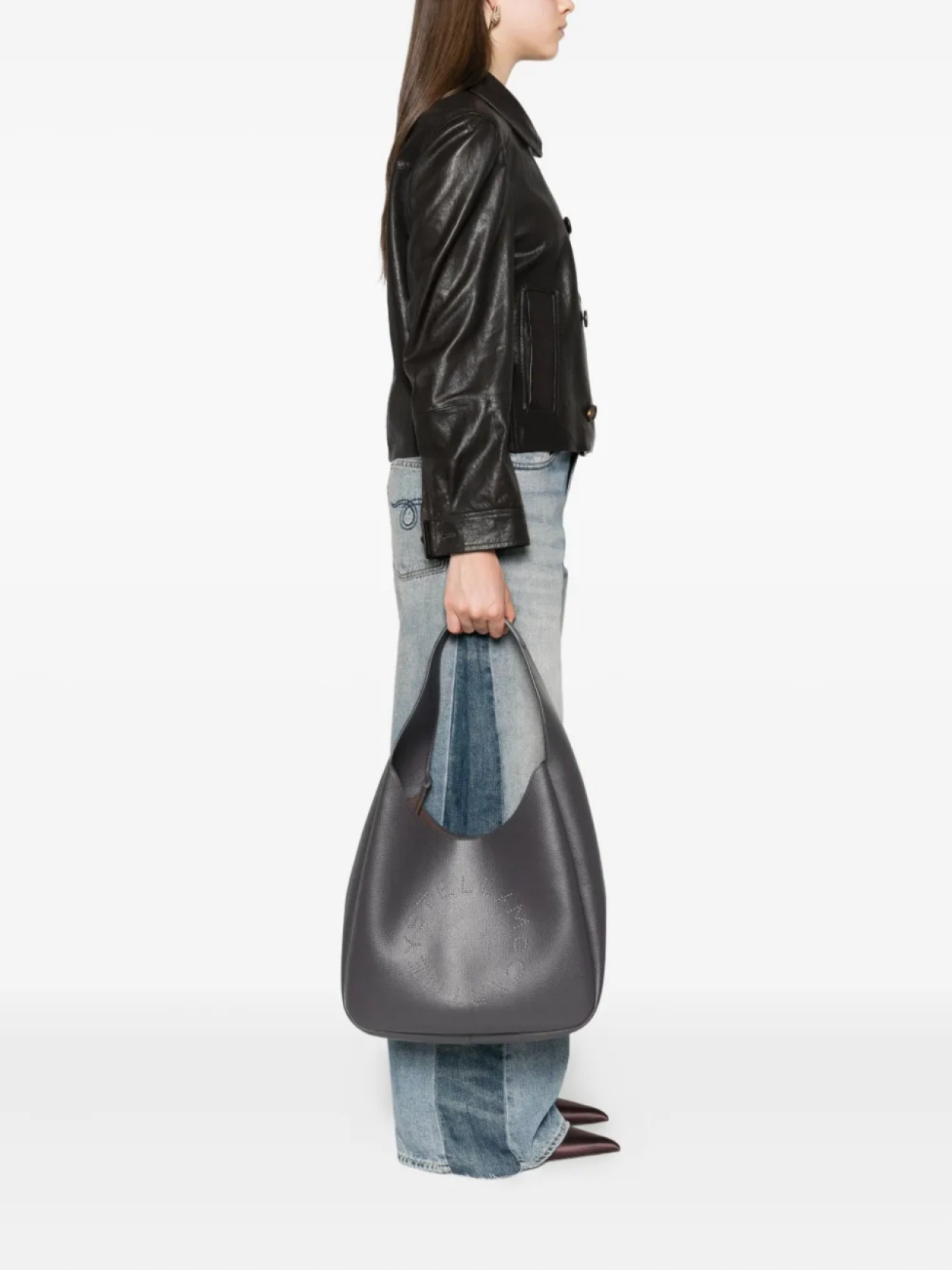 

Сумка-хобо с логотипом Stella McCartney Slouchy, серый