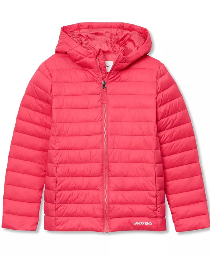 

Детская утепленная куртка с капюшоном FeatherFree, складывается в карман Lands' End, розовый