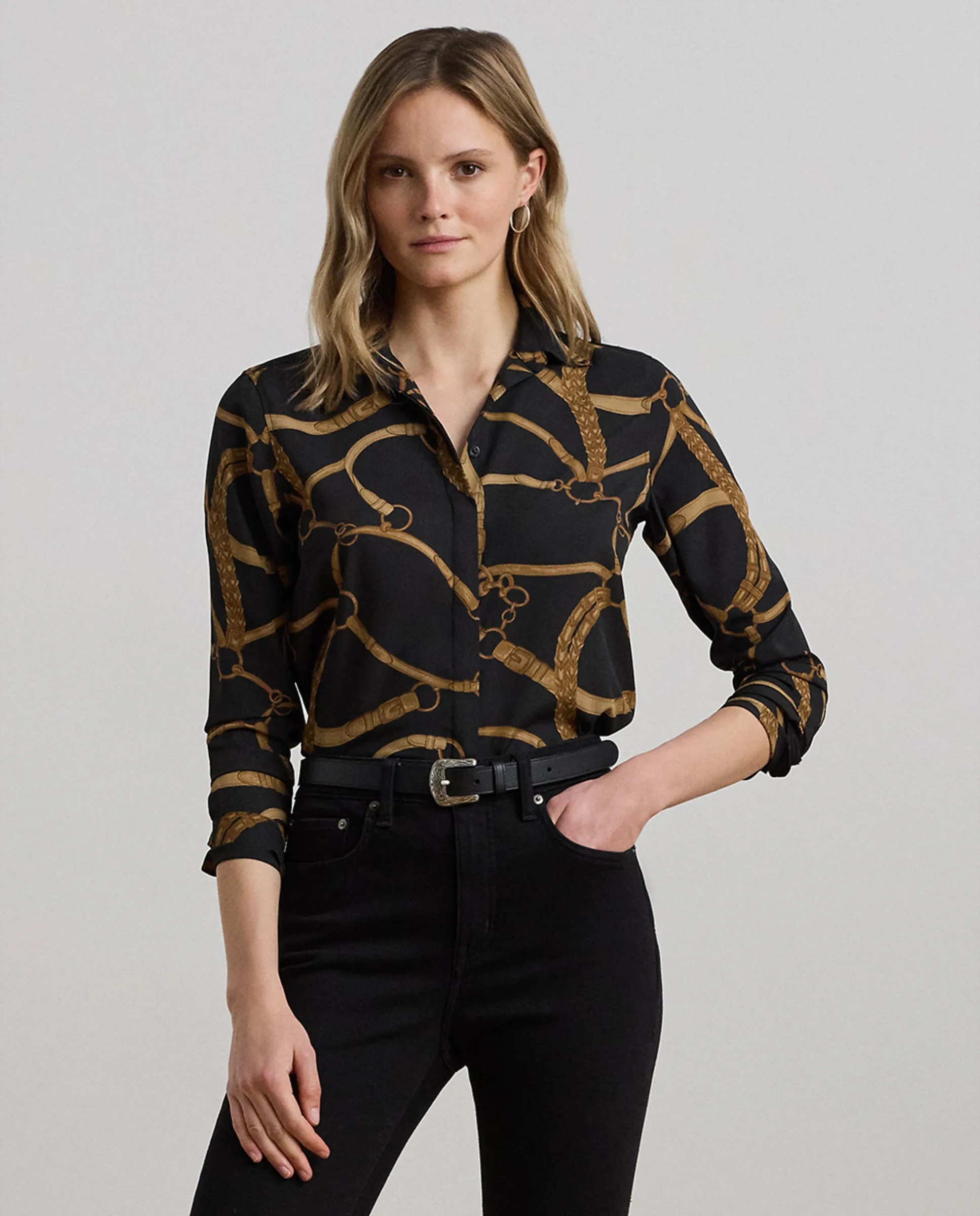 

Женская блузка с длинным рукавом и принтом Lauren Ralph Lauren, черный