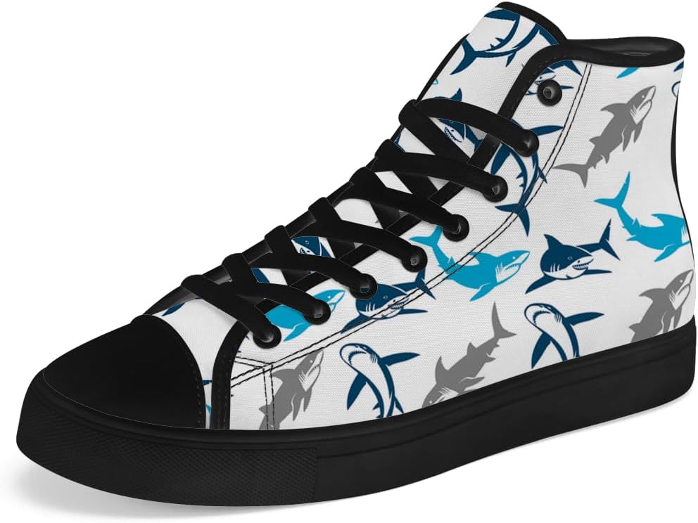 

Высокие кеды из канвы для мужчин и женщин Shark, высокие кроссовки на шнуровке, повседневная обувь Chebing, серый