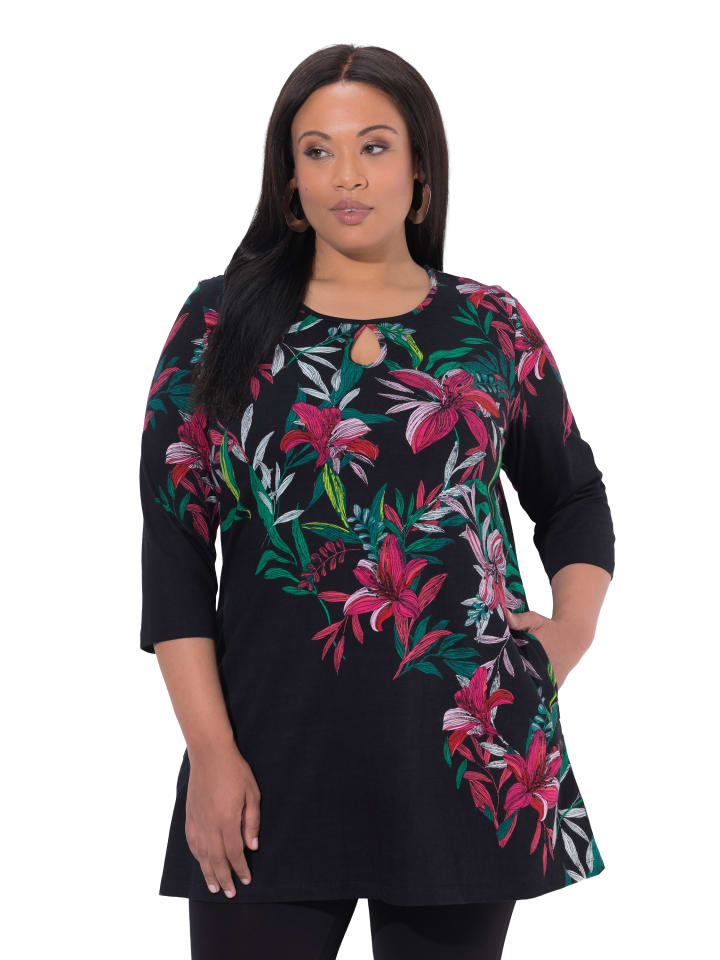 

Ulla Popken Длинная футболка черного цвета, Черный, Ulla Popken Длинная футболка черного цвета