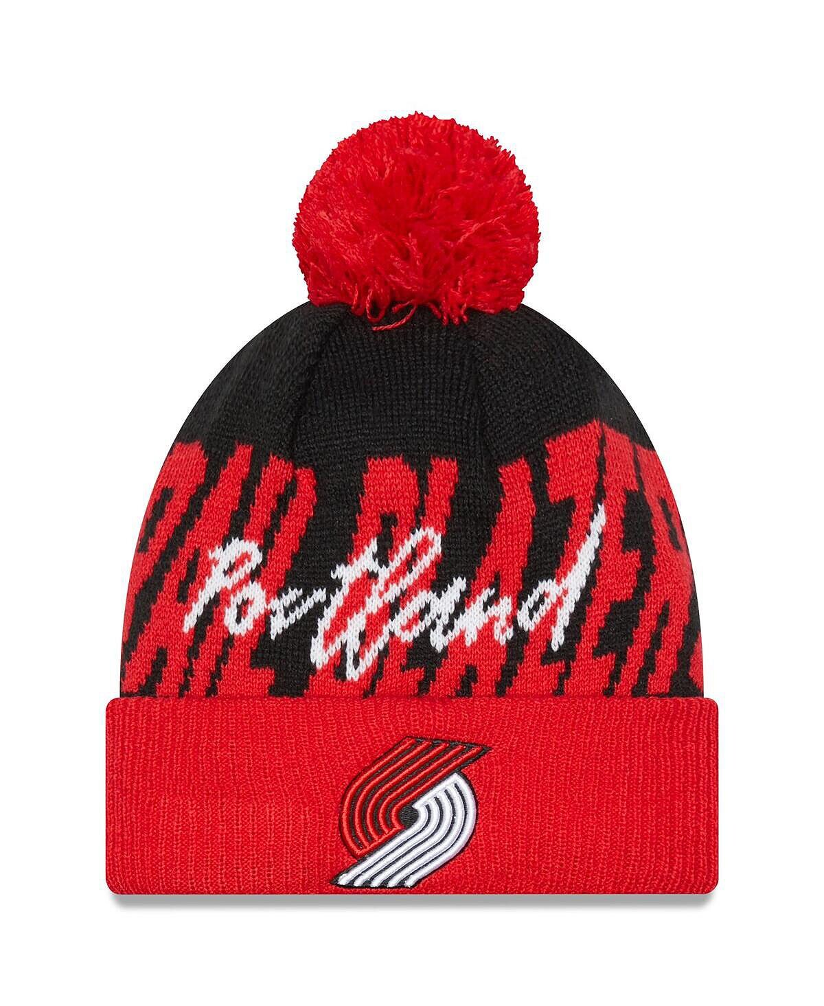 

Мужская черно-красная вязаная шапка Portland Trail Blazers Confident с манжетами и помпоном New Era