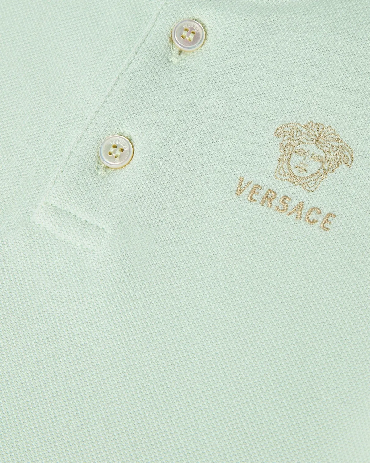 Детское поло из хлопкового пике с вышитым логотипом Versace, зеленый — фото 4