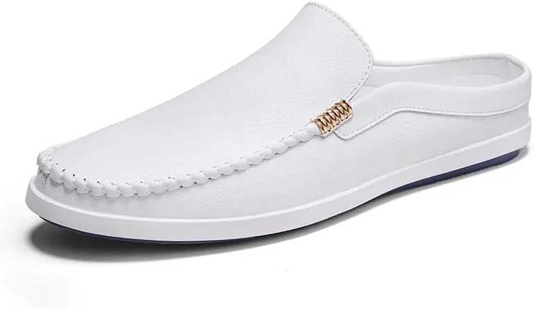 Лоферы кожаные замшевые белые, Half Loafers, White PUGHGAETZF