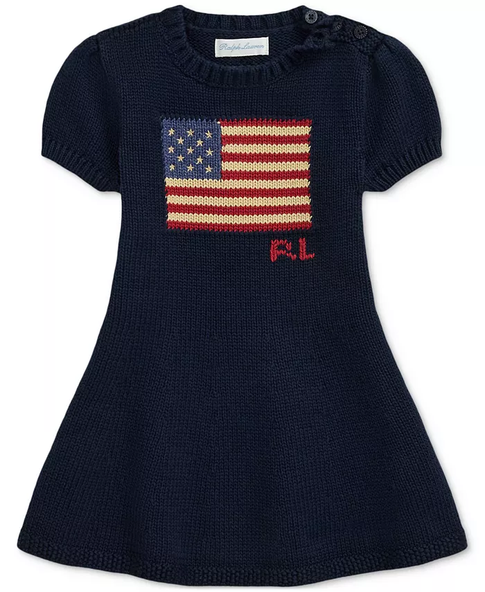 

Платье-свитер из хлопка с флагом для девочки Polo Ralph Lauren, синий
