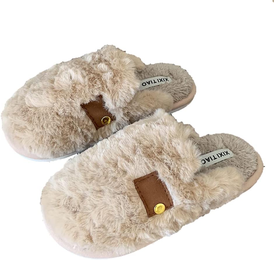 

Мягкие пушистые тапочки ретро, уютные и теплые домашние тапочки для женщин и мужчин, пушистые тапочки для женщин Ceinom, бежевый