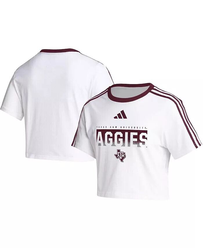 

Женская белая укороченная футболка с тремя полосками Texas A&M Aggies Adidas