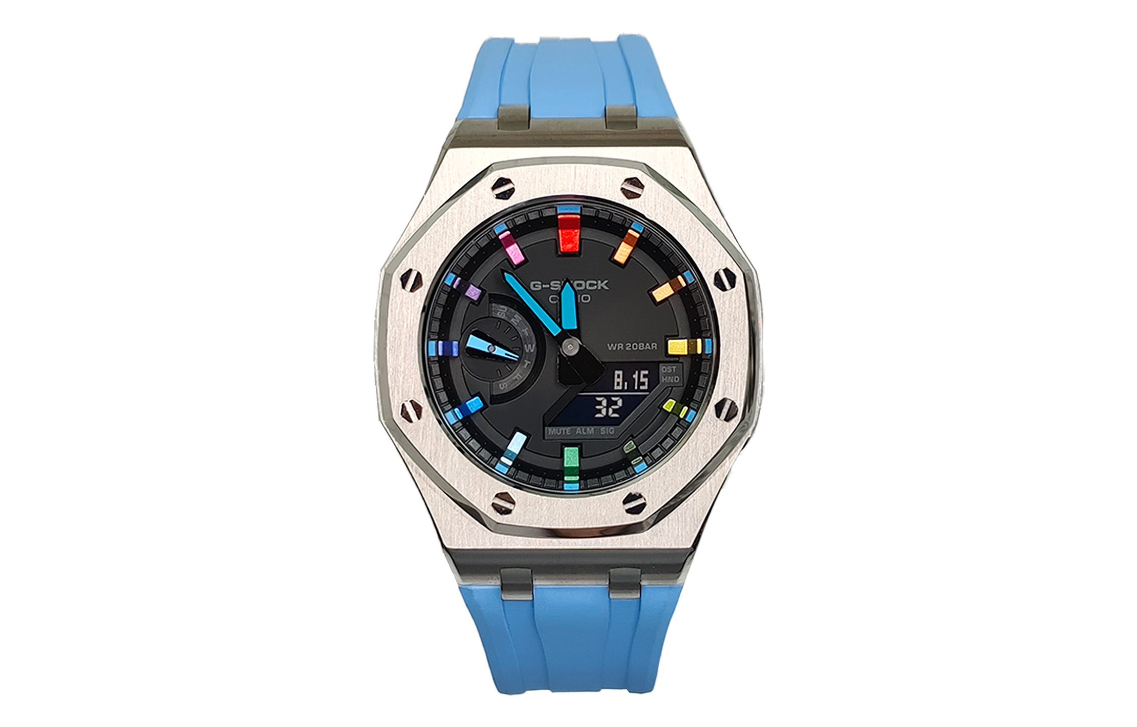 

CASIO Часы Men Liquid Crystal/Analog Dual Display Series 44mm Black Watch, Offshore Silver Blue Rainbow