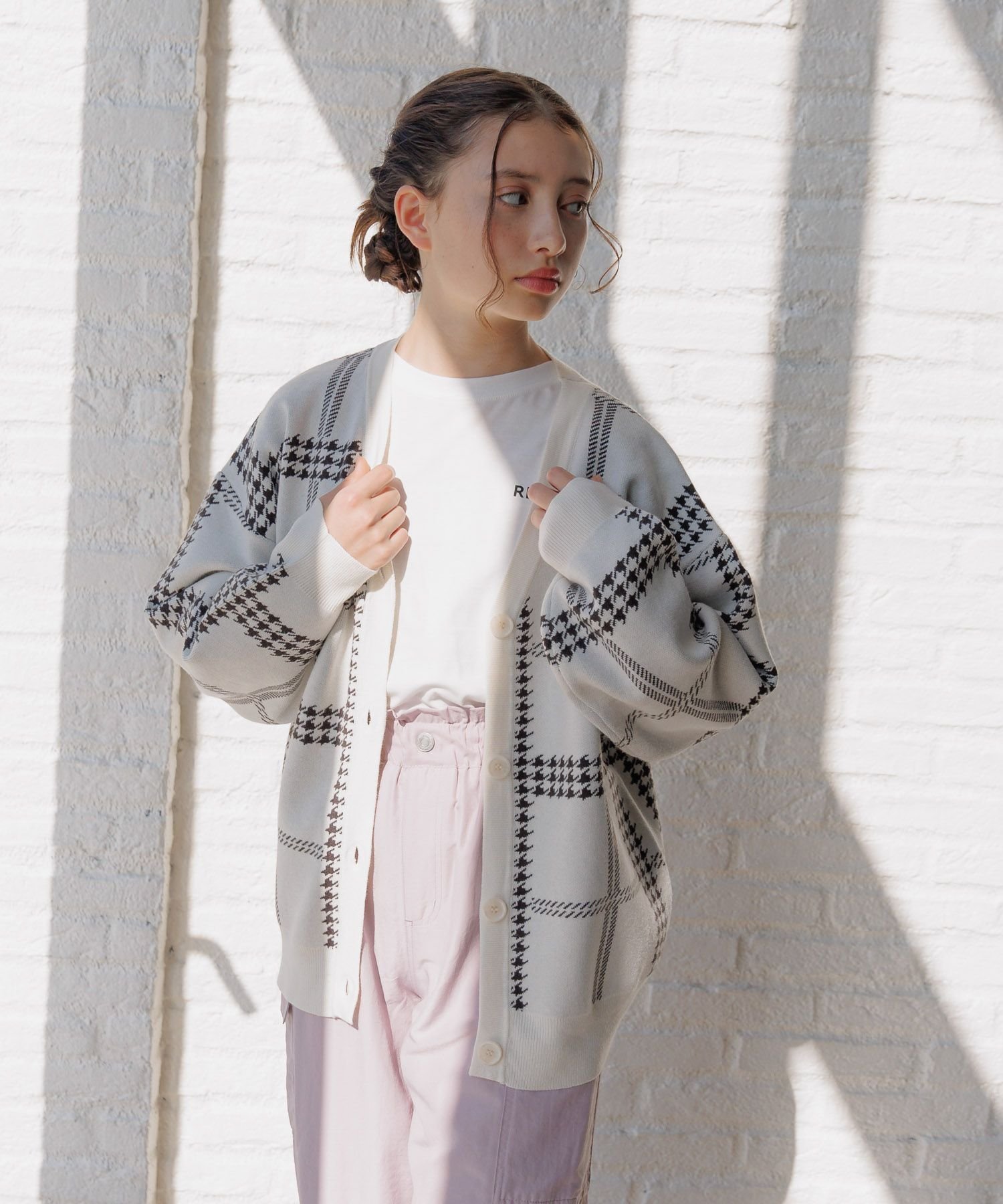Кардиган с V-образным вырезом и узором Melty Pattern / Детский / 137689 GLOBAL WORK, Monotone Check 10