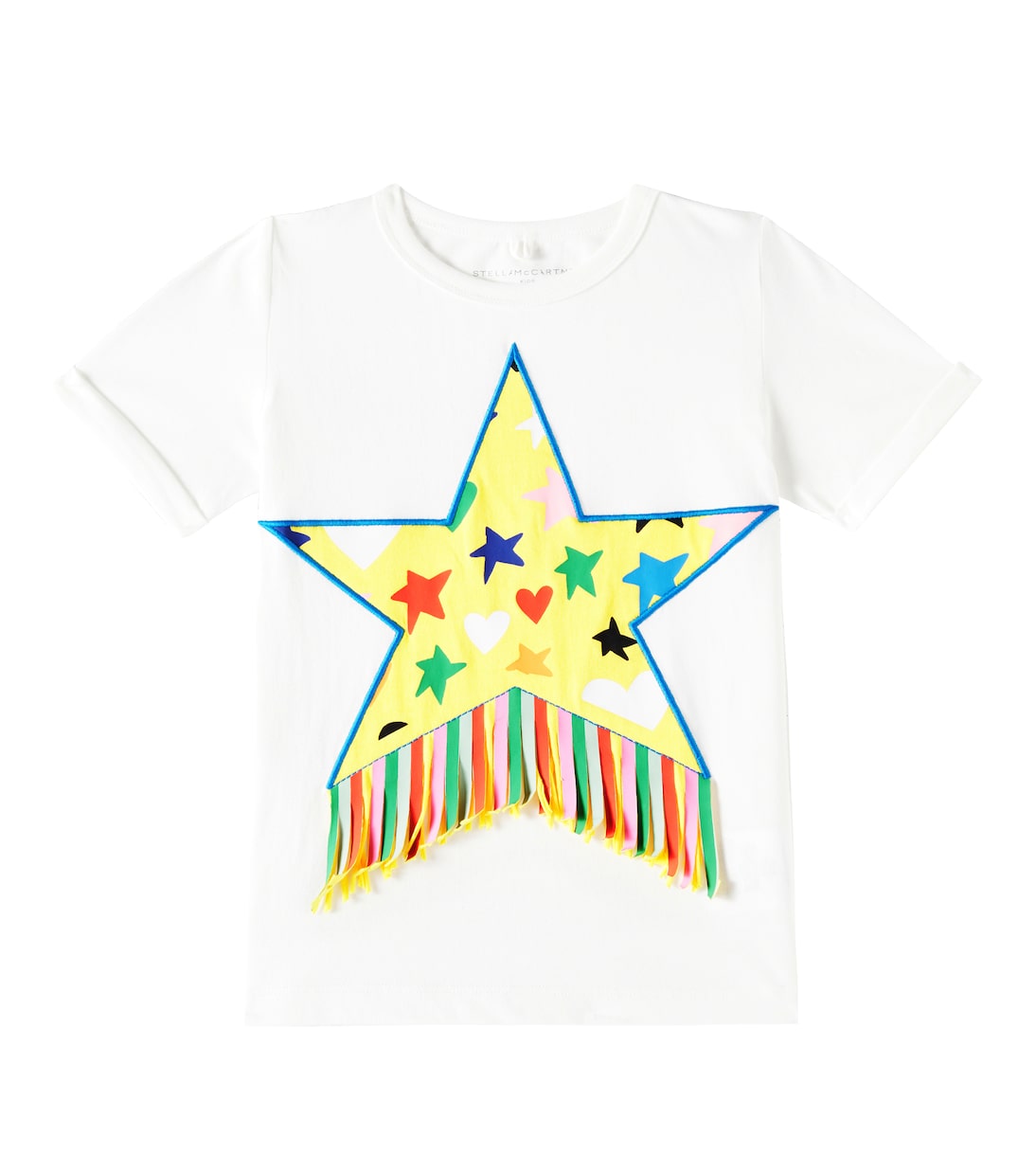

Футболка из хлопкового джерси с бахромой Stella McCartney Kids, слоновая кость