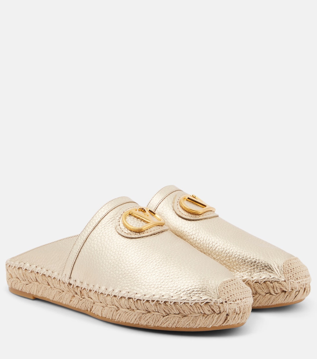 Кожаные эспадрильи с эффектом металлик VLogo Signature Valentino Garavani, Platino