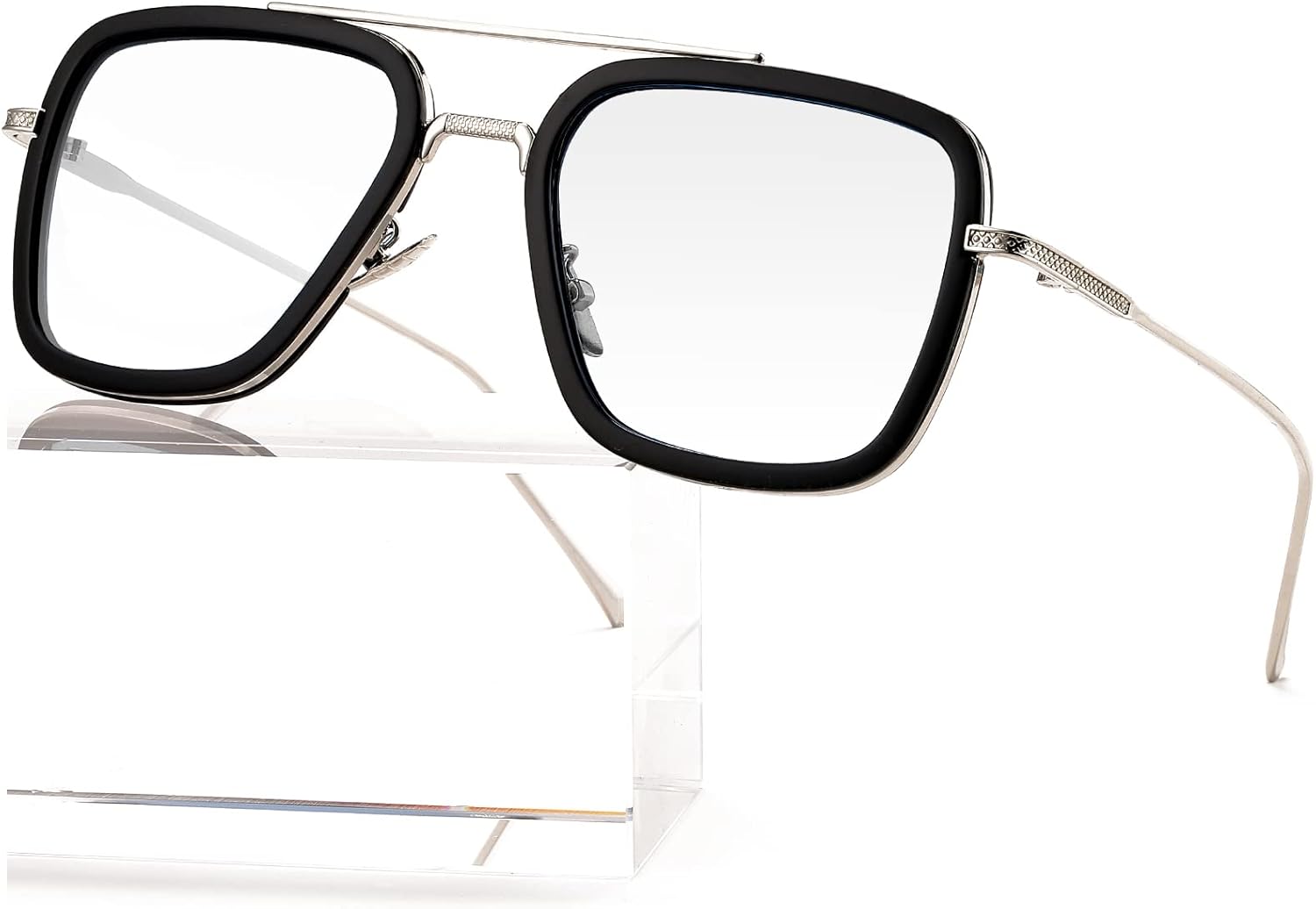 

Солнцезащитные очки AIEYEZO Тони Старк в винтажном стиле, квадратная металлическая оправа, для мужчин и женщин - очки Железного человека и Эдит, Silver/Black (Blue Light Glasses)