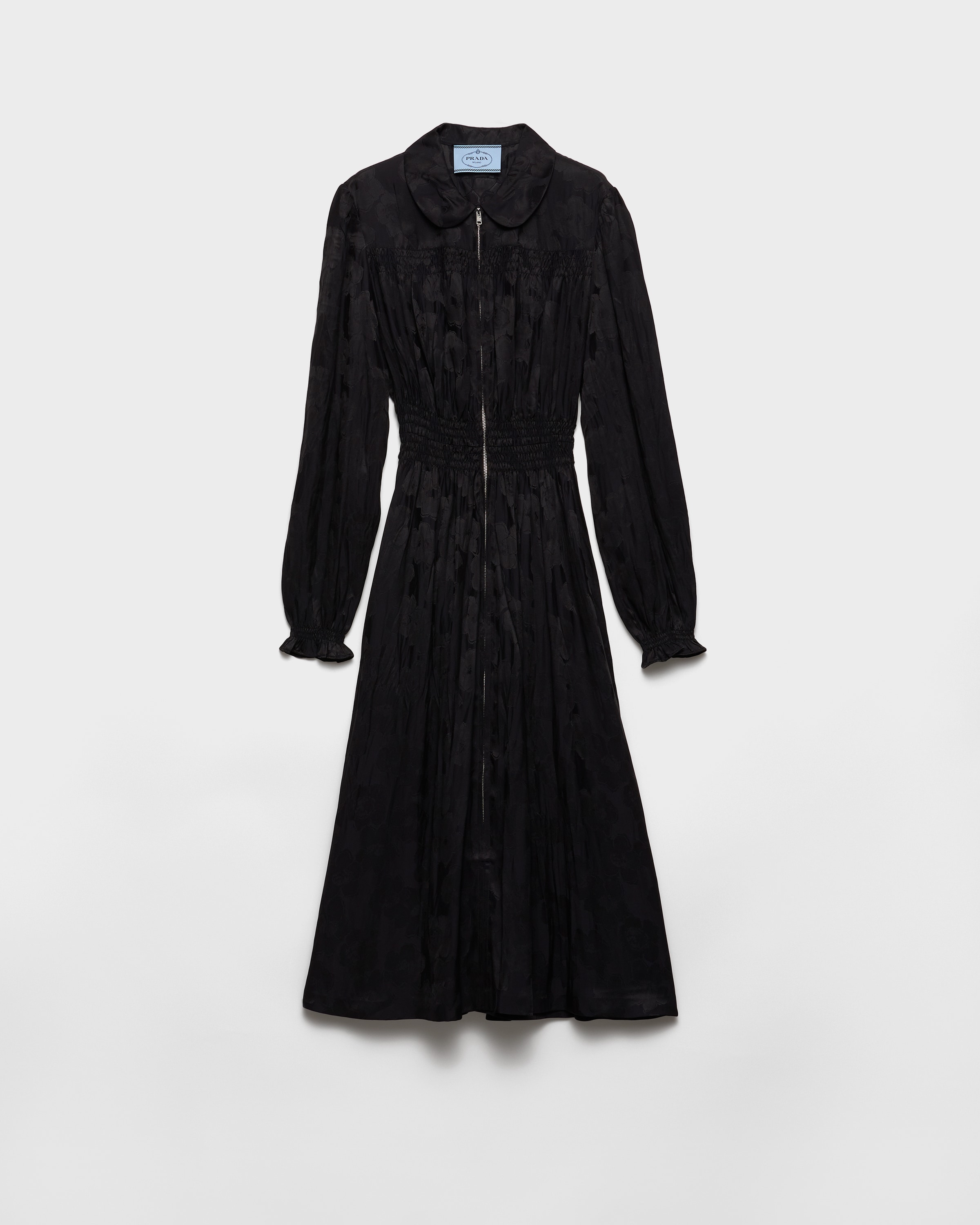 

Платье из жаккарда с цветочным узором Prada, дымчато-серый