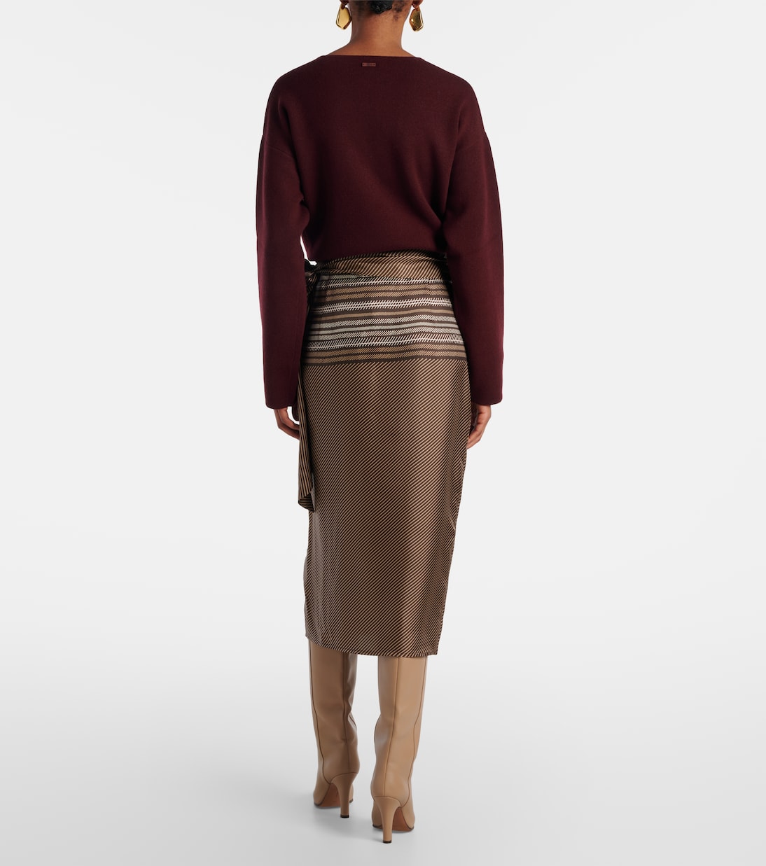 Эдро полосатая шелковая юбка-саронг Max Mara, Cioccolato/Cam — фото 3