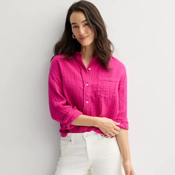 

Женская рубашка на пуговицах в стиле бойфренда Sonoma Goods For Life, цвет gia magenta