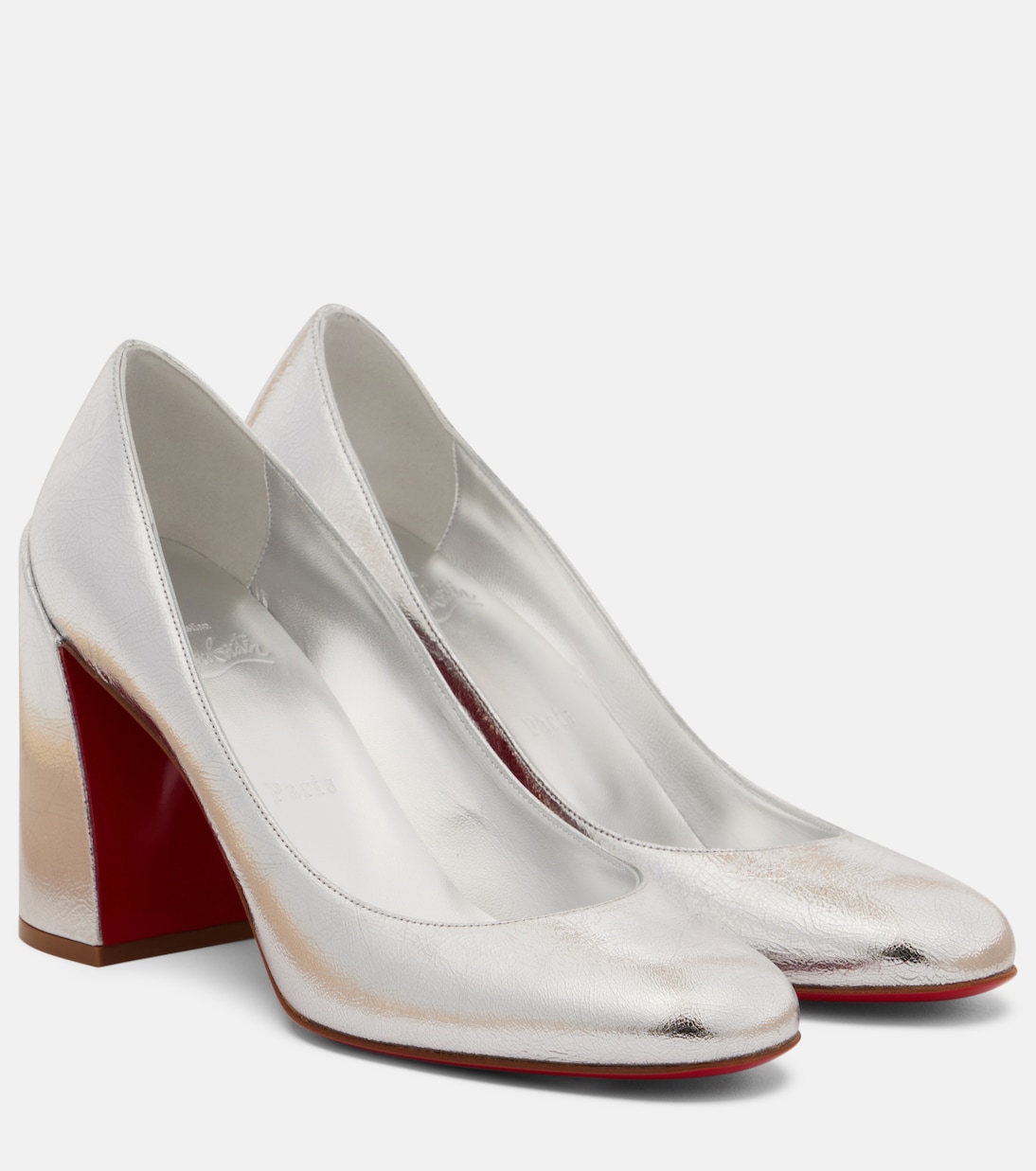 Туфли Miss Sab 85 из металлизированной кожи Christian Louboutin, Silver/Lin Silver