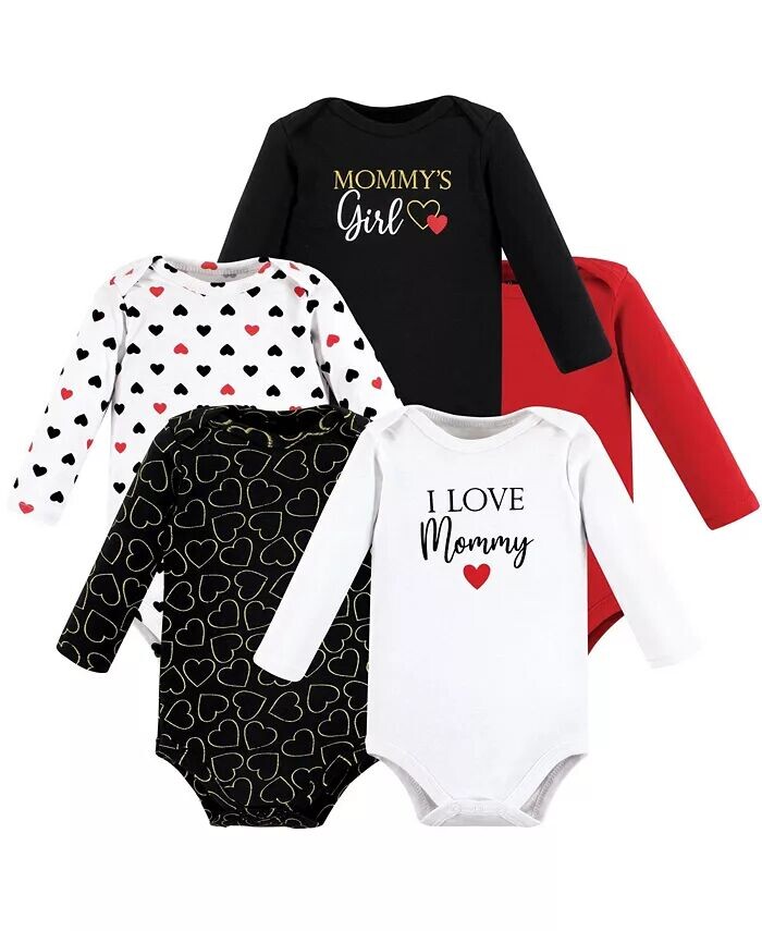 

Хлопковые боди с длинными рукавами для маленьких девочек Mommy Red Black (5 шт.) Hudson Baby, черный