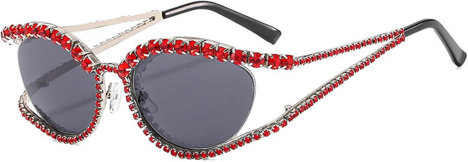 

Laureles Модные блестящие солнцезащитные очки с кошачьими ушками и стразами для женщин, солнцезащитные очки с кристаллами и бриллиантами для мужчин, панк-очки с блестками, Red
