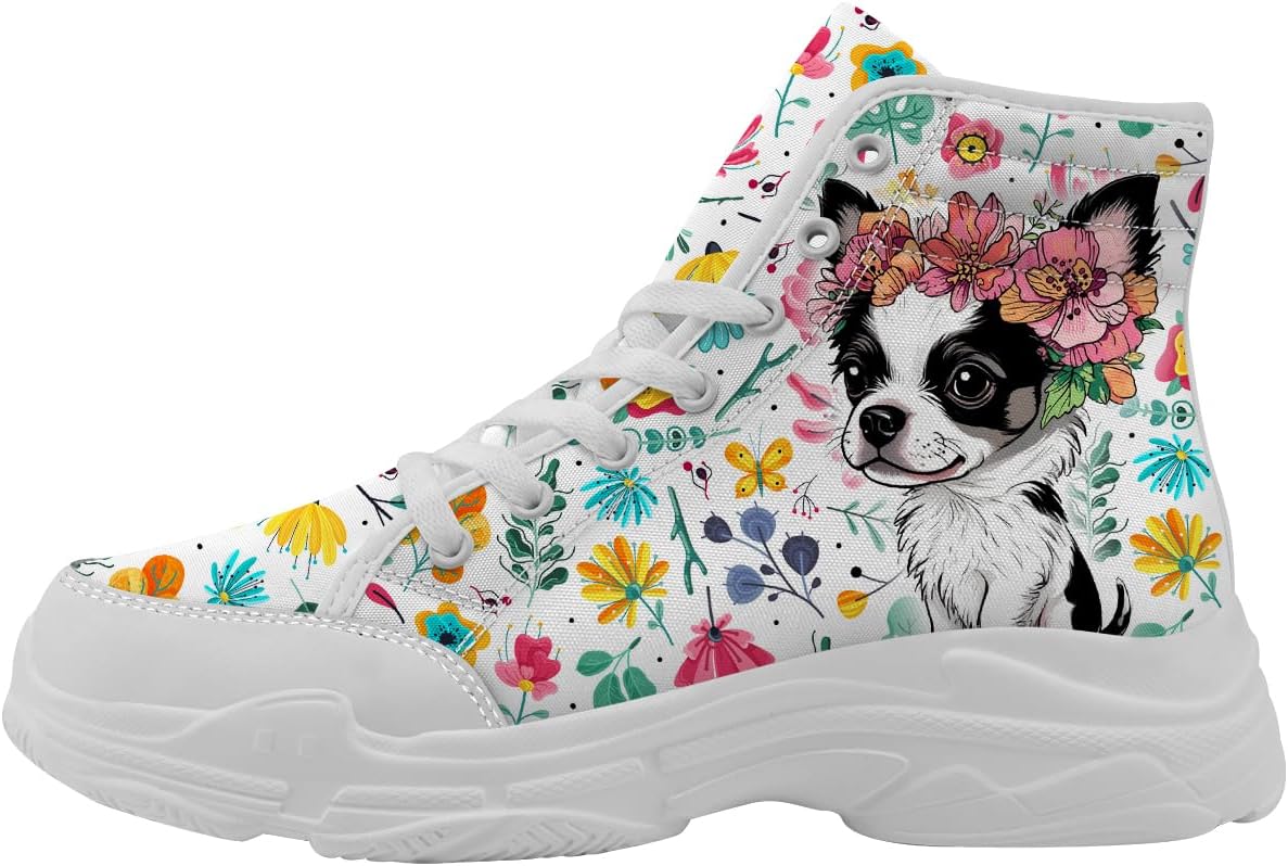 

Кроссовки с отпечатком собаки для женщин и мужчин, высокие холщовые, подарки для нее и для него Quorax, белый/черный/розовый