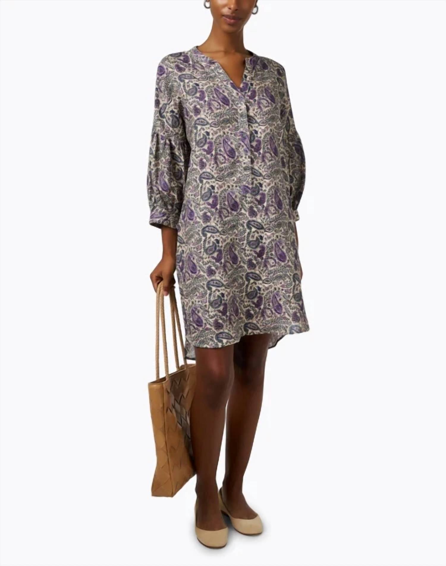 

Платье из льна с узором «пейсли» фиолетового цвета REPEAT cashmere
