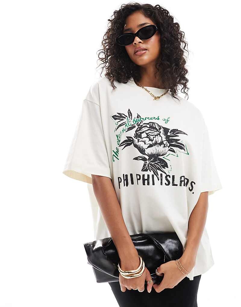 

ASOS DESIGN – Кремовая футболка с рисунком бойфренда>Phi Phi Islands