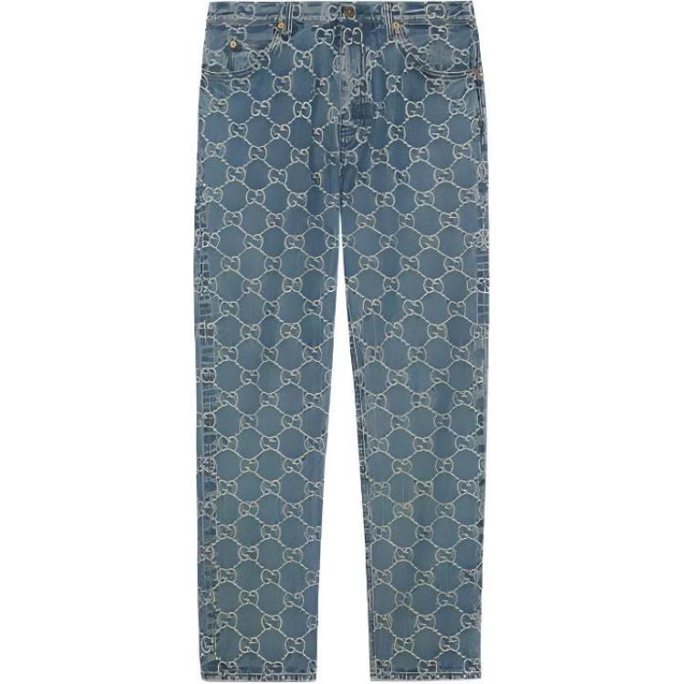 Джинсы Gucci GG-jacquard Mid-rise с прямыми штанинами, синий белый — фото 3