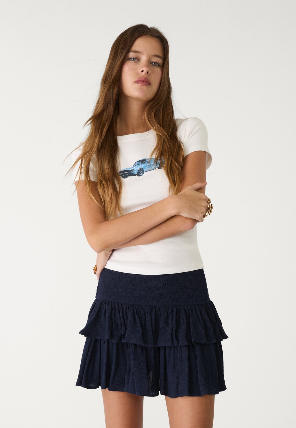 

Мини-юбка RUFFLED - A-line skirt Stradivarius, темно-синий