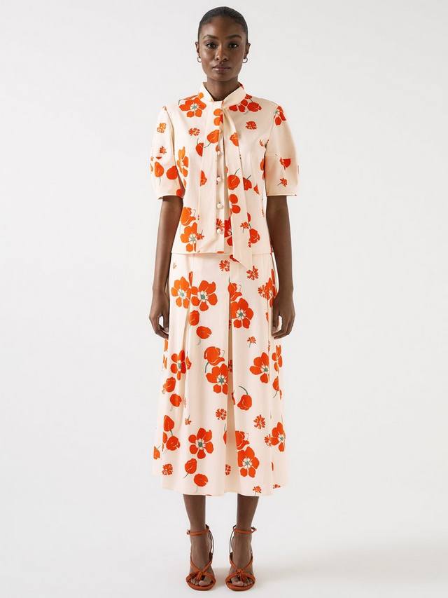 

Блузка Flora с коротким рукавом и завязкой на шее из хлопковой смеси L.K.Bennett, Orange/Multi