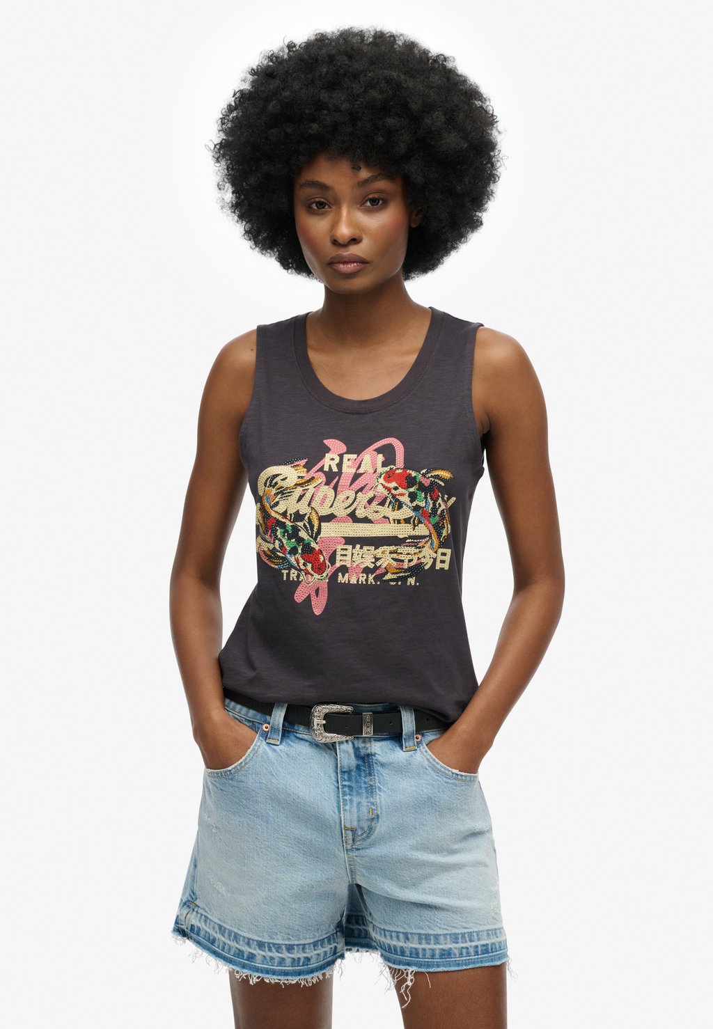 

Топ VINTAGE LOGO TOKYO SCOOP NECK Superdry, темно-серый