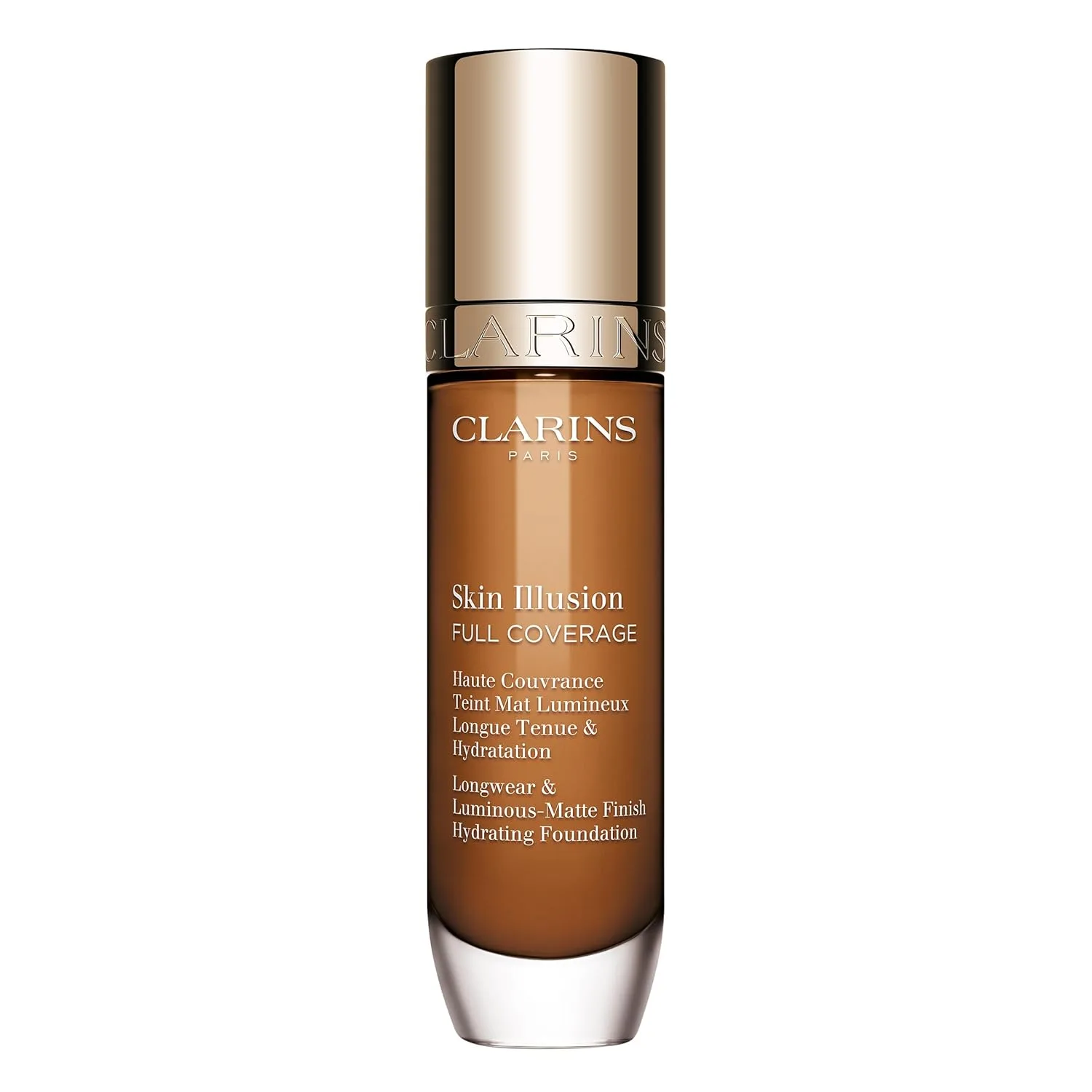 Clarins Skin Illusion Longwear Full Coverage Foundation, матовое сияние, 24 часа стойкости и увлажнения, естественный вид, устойчивость к переносу, поту и смазыванию, с гиалуроновой кислотой, 30 мл, 117.5W Deep coffee with warm undertones