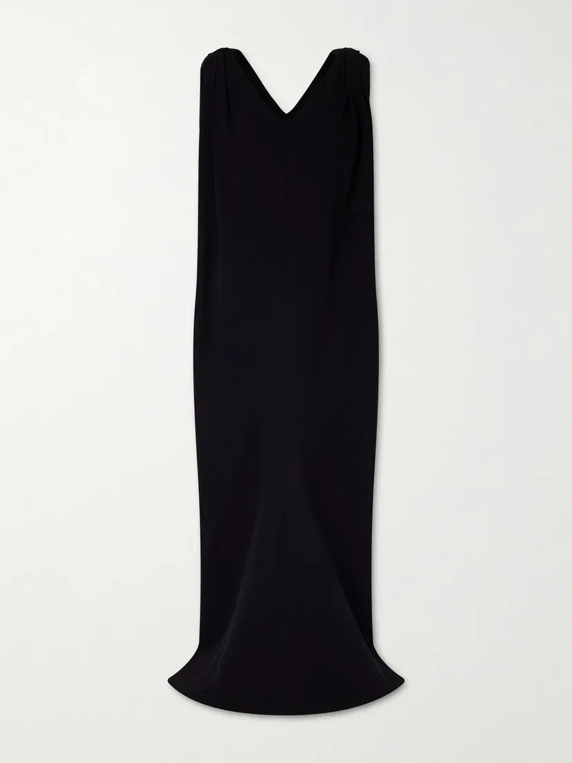 Длинное платье из креповой ткани, смесовой шелк и шерсть, с драпировкой BALENCIAGA, черный