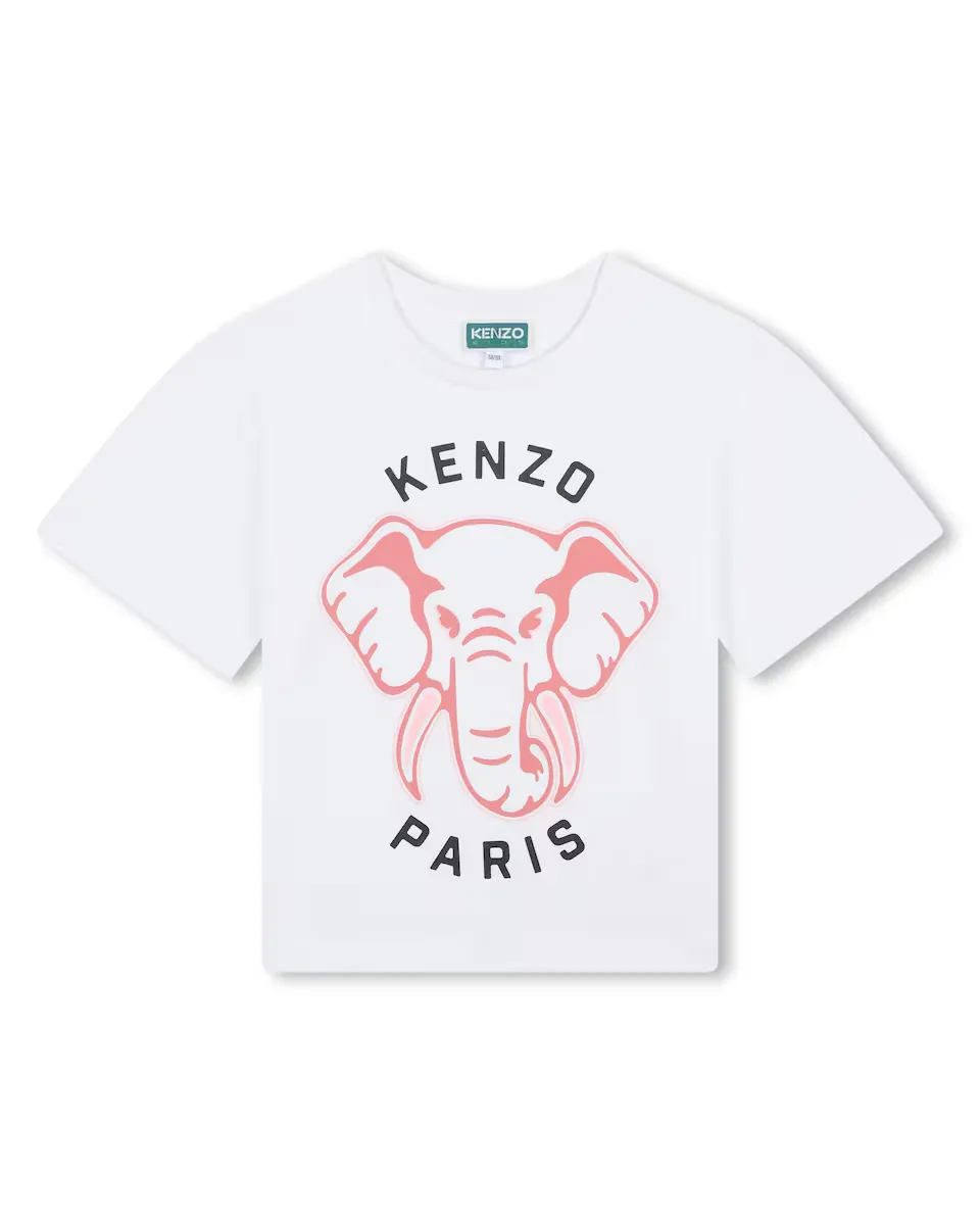 

Футболка для девочек с короткими рукавами из 100% хлопка Kenzo Kids, белый