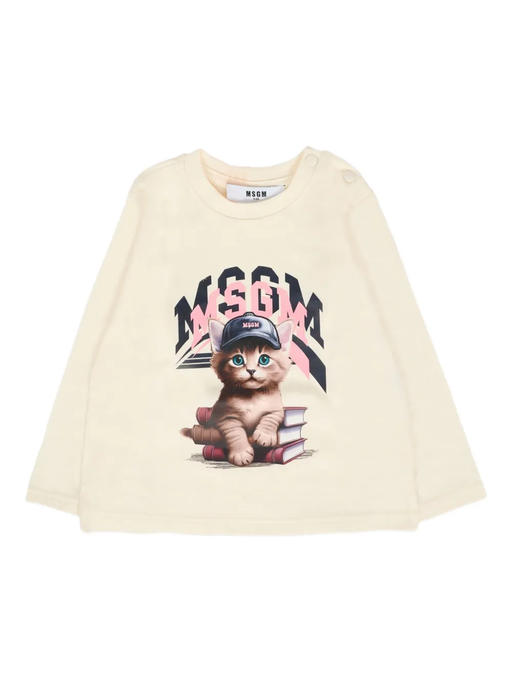 

Футболка с длинными рукавами и принтом кота MSGM Kids, нейтральный