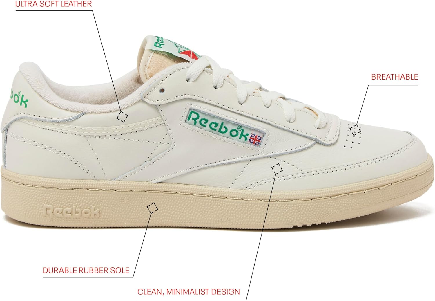 Мужские винтажные теннисные кроссовки Reebok Club C 85, белый/зеленый — фото 4