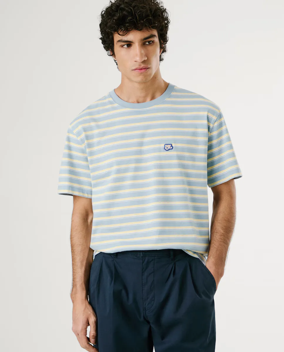 

Мужская футболка с коротким рукавом и полосатым принтом Pepe Jeans, синий