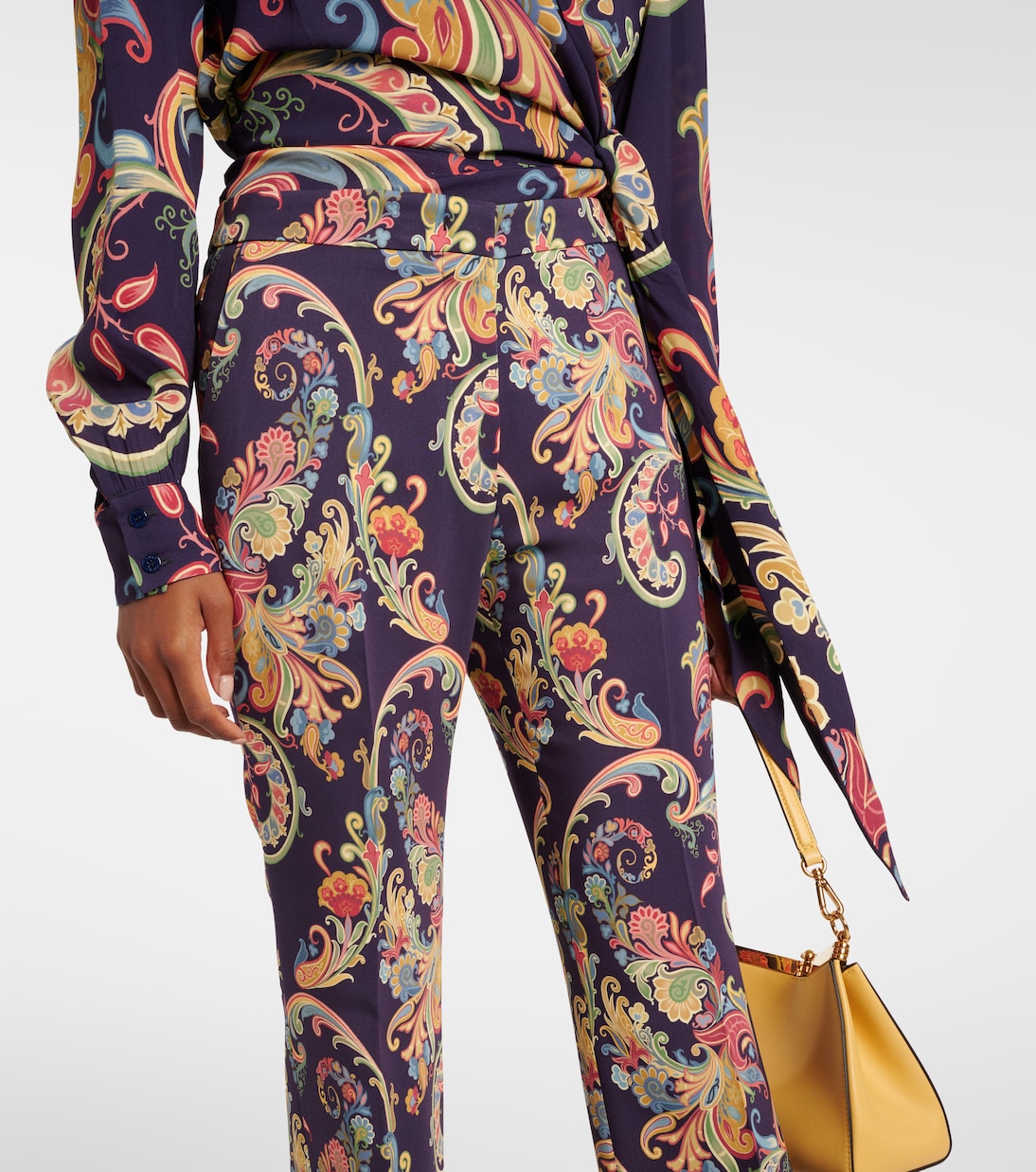 Расклешенные брюки с высокой талией и узором пейсли Etro, Print On Blue Base — фото 4