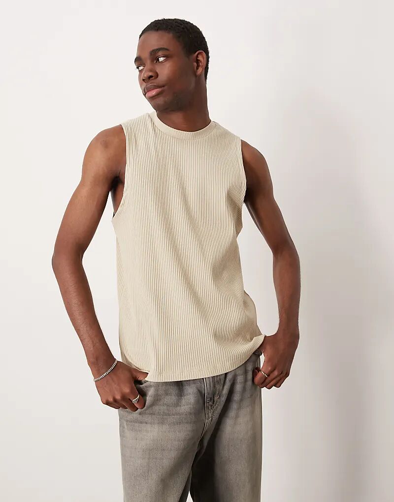 

Супертяжелая майка ASOS DESIGN с круглым вырезом в бежевый цвет