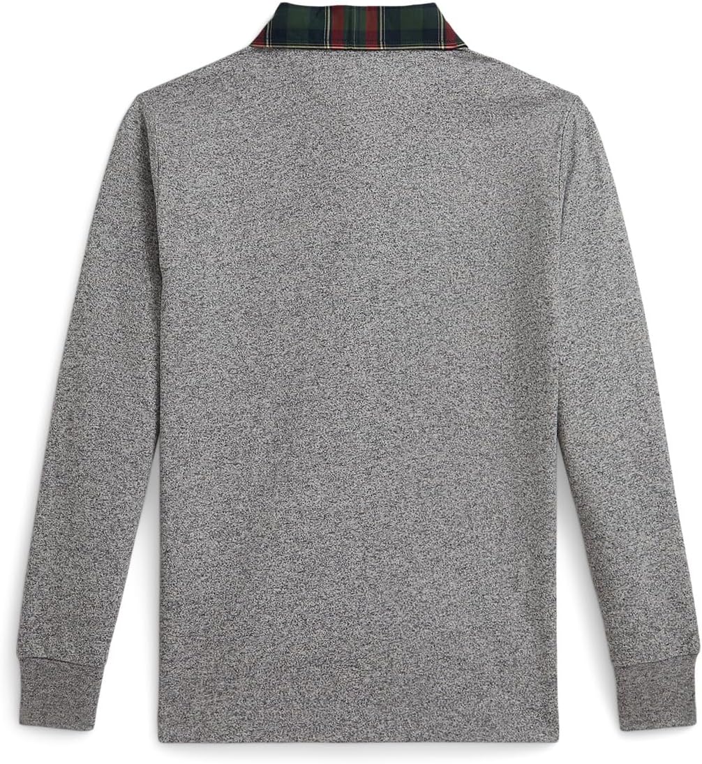 Рубашка регби из хлопкового джерси с клетчатым воротником Polo Ralph Lauren Kids, Collegiate Heather/Trophy Cream — фото 2