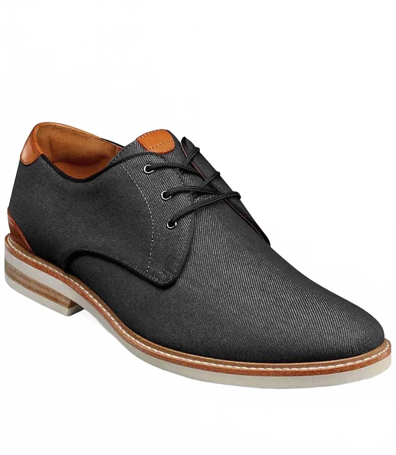 Мужские парусиновые оксфордские туфли Highland с гладким носком, черные Florsheim, Black