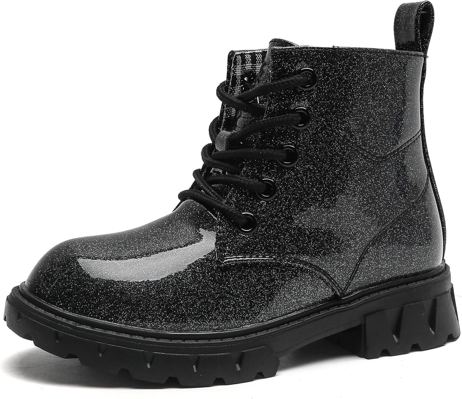 

Ботинки DADAWEN для мальчиков и девочек с блестками, на шнуровке, водонепроницаемые, с боковой молнией, для малышей/детей младшего возраста/старших детей, 01 Black/Glitter