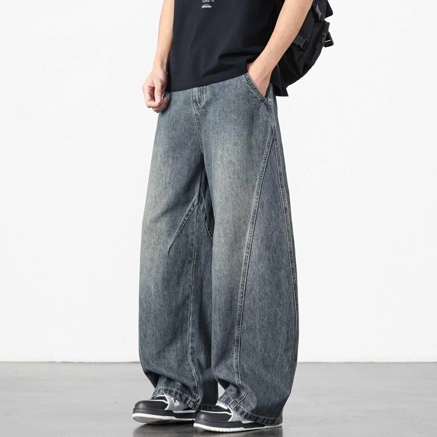 Джинсы свободные, Men's Wide Leg Jeans, темно-синие — фото 2