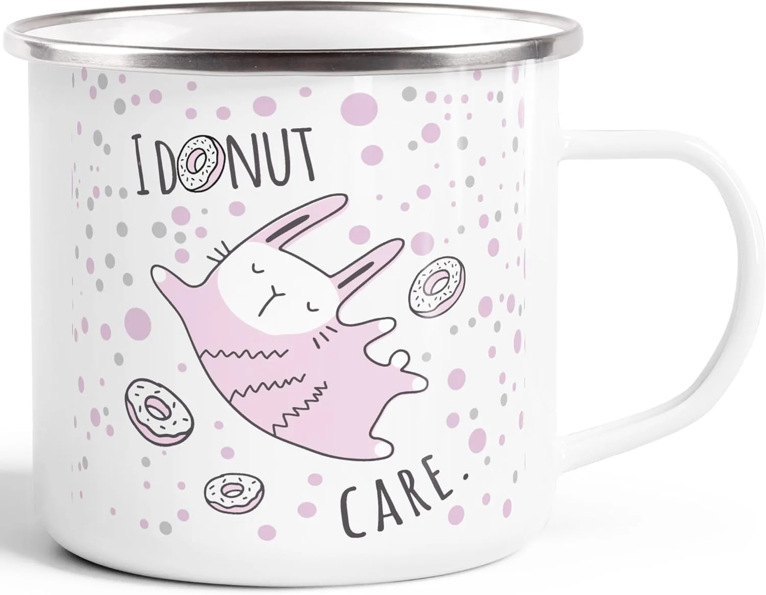 MoonWorks эмалированная кружка с надписью I Donut Care и кроликом, детская кружка, розовая, забавная, белая металлическая эмалированная кружка