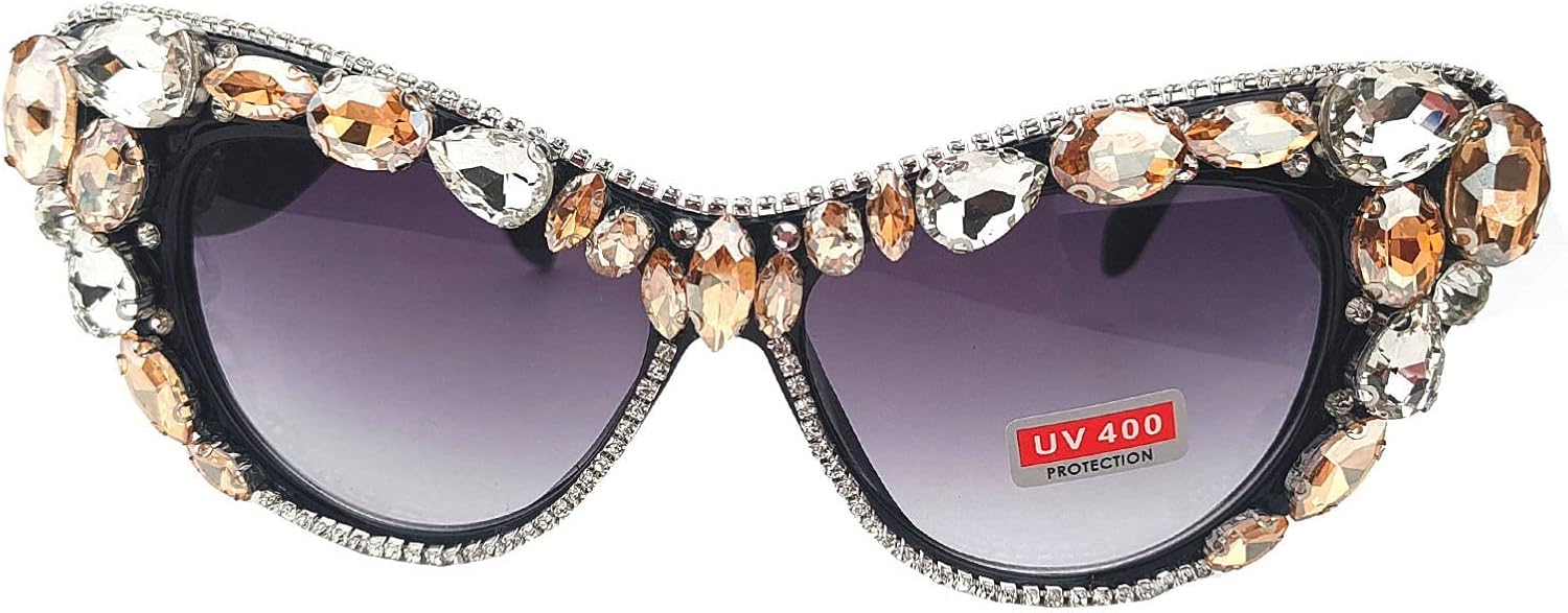 

Willochra — большие солнцезащитные очки с бриллиантами для женщин, очки «кошачий глаз» со стразами, винтажные мужские солнцезащитные очки для вечеринок с блестками, Champagne