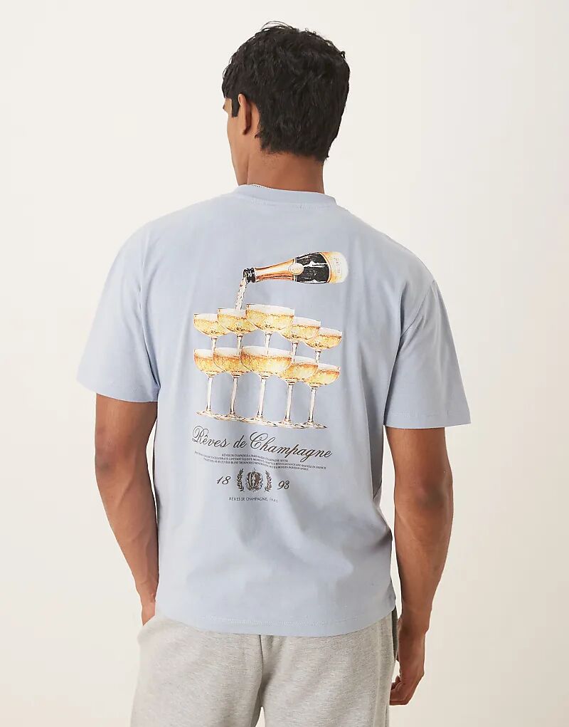 

Свободная футболка ASOS DESIGN с принтом напитков светло-голубого цвета