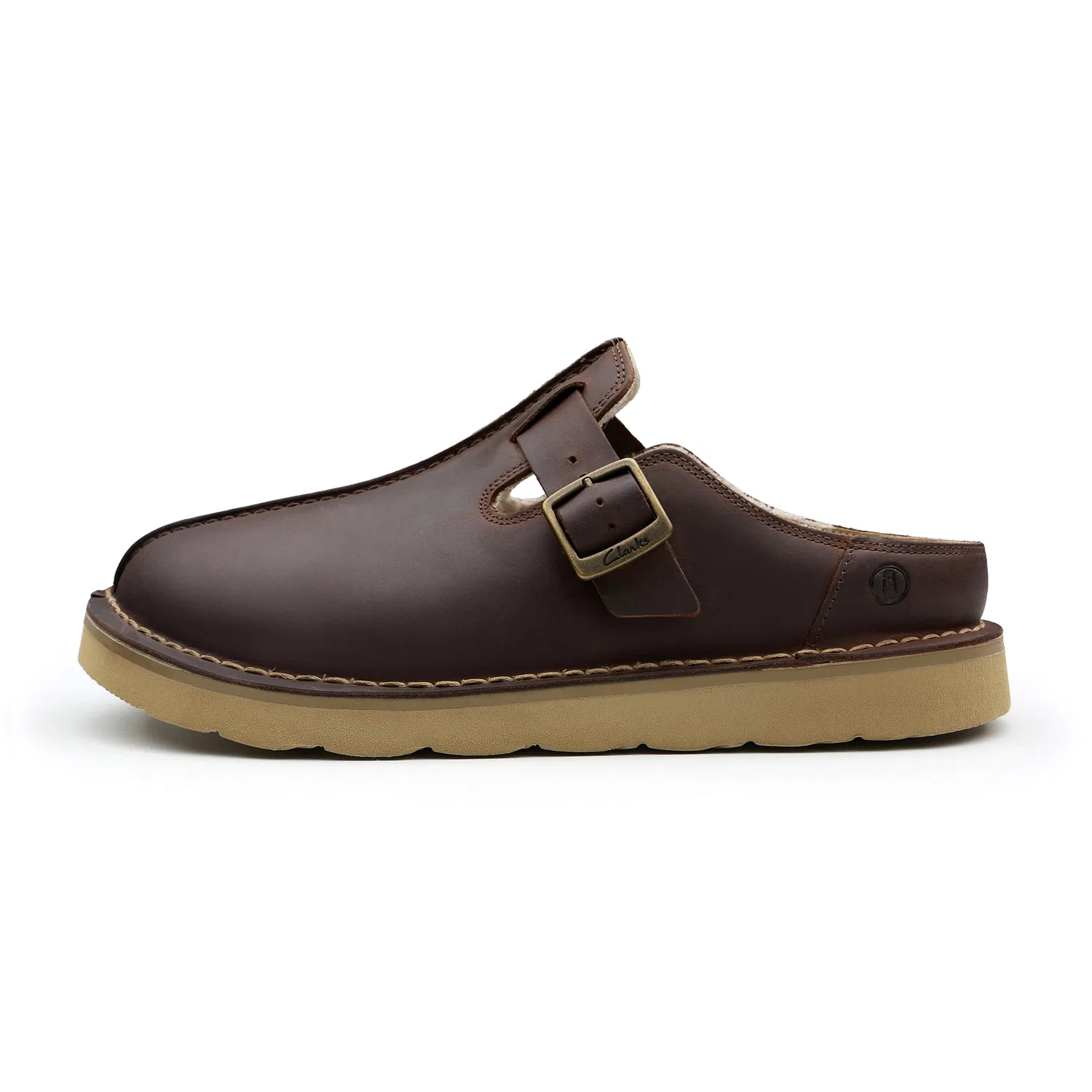 Мужские коричневые сабо Clarks с мехом — фото 2