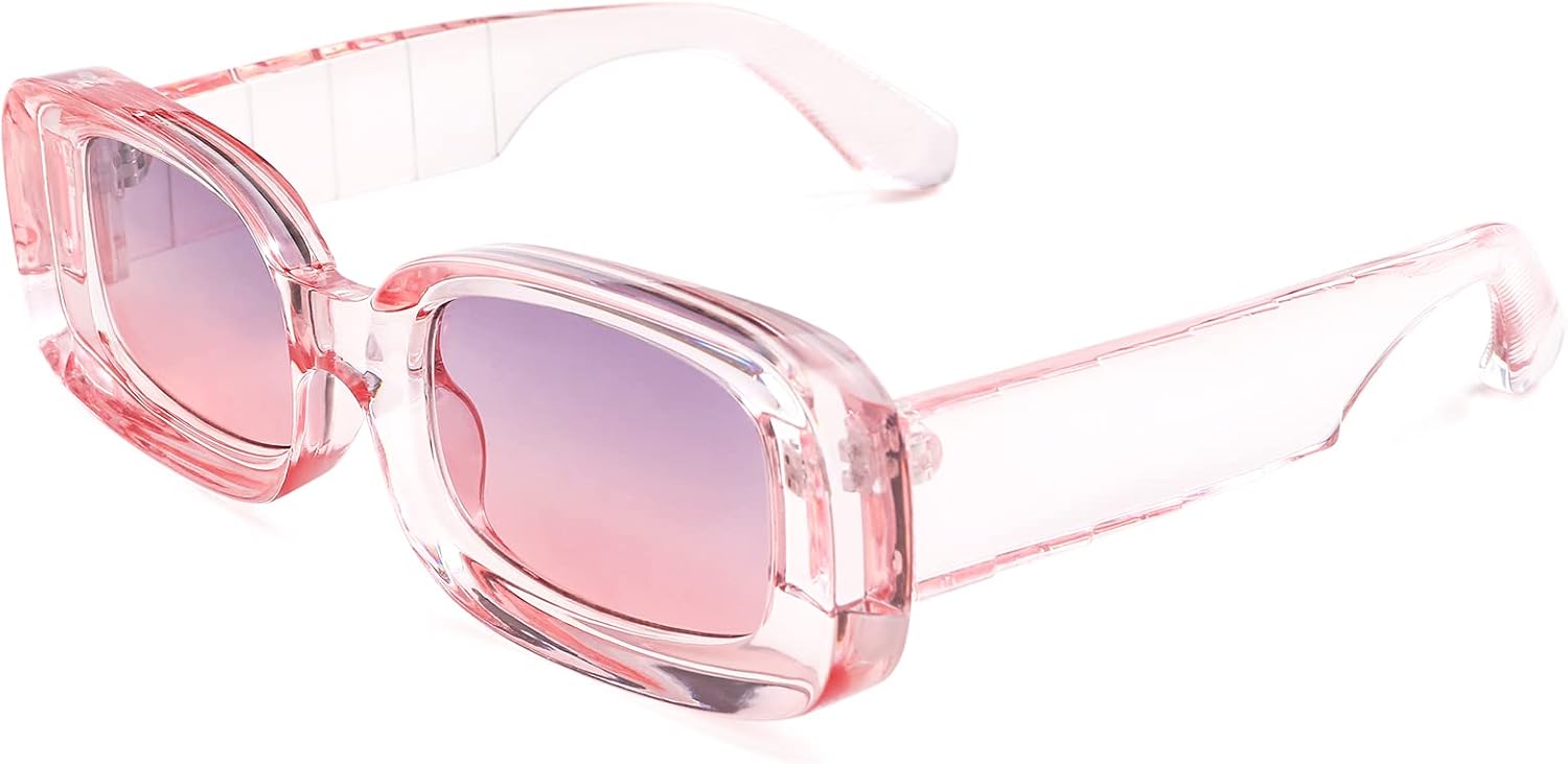 

Солнцезащитные очки SCVGVER Y2K в стиле «модные прямоугольные» для женщин и мужчин, симпатичные квадратные солнцезащитные очки в стиле 90-х, защита от УФ-излучения UV400, B7 - Pink Frame/Purple Pink Lens