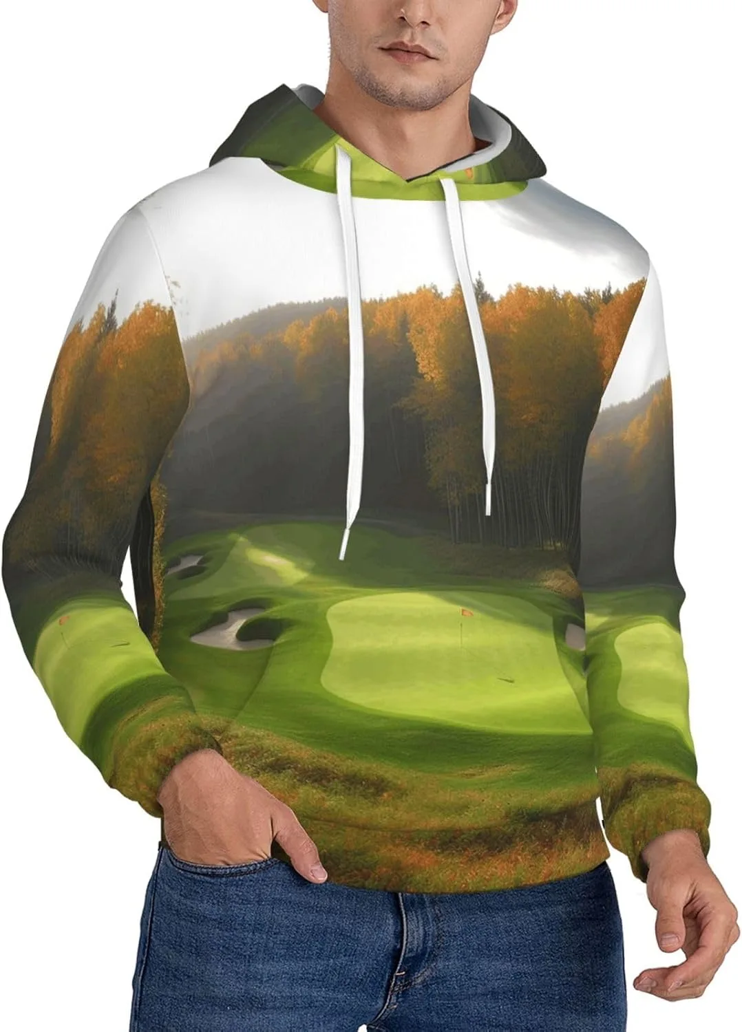 

Мужской пуловер с капюшоном Forest Golf Course, мягкий и теплый флисовый худи с карманом SDTYKHJ