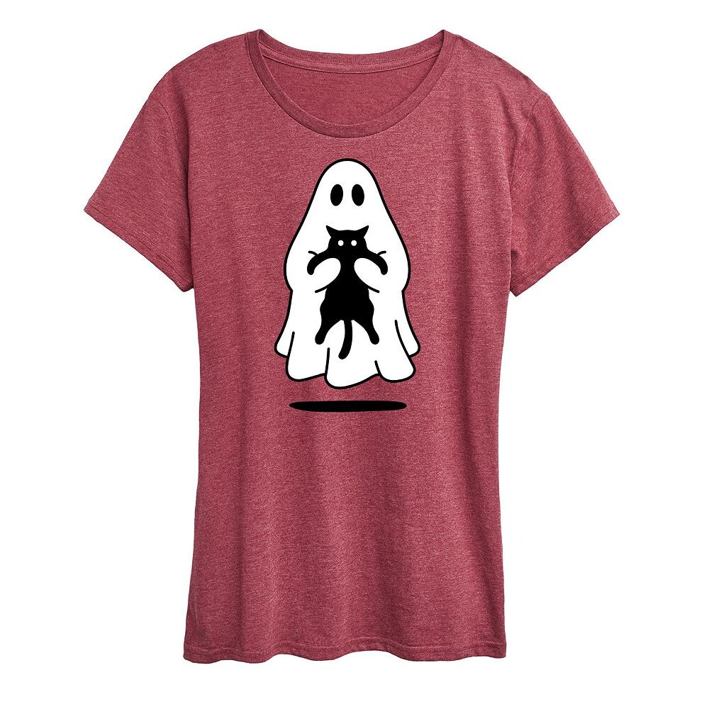 

Женская футболка с рисунком Ghost Holding Black Cat, цвет Heather Dark Red