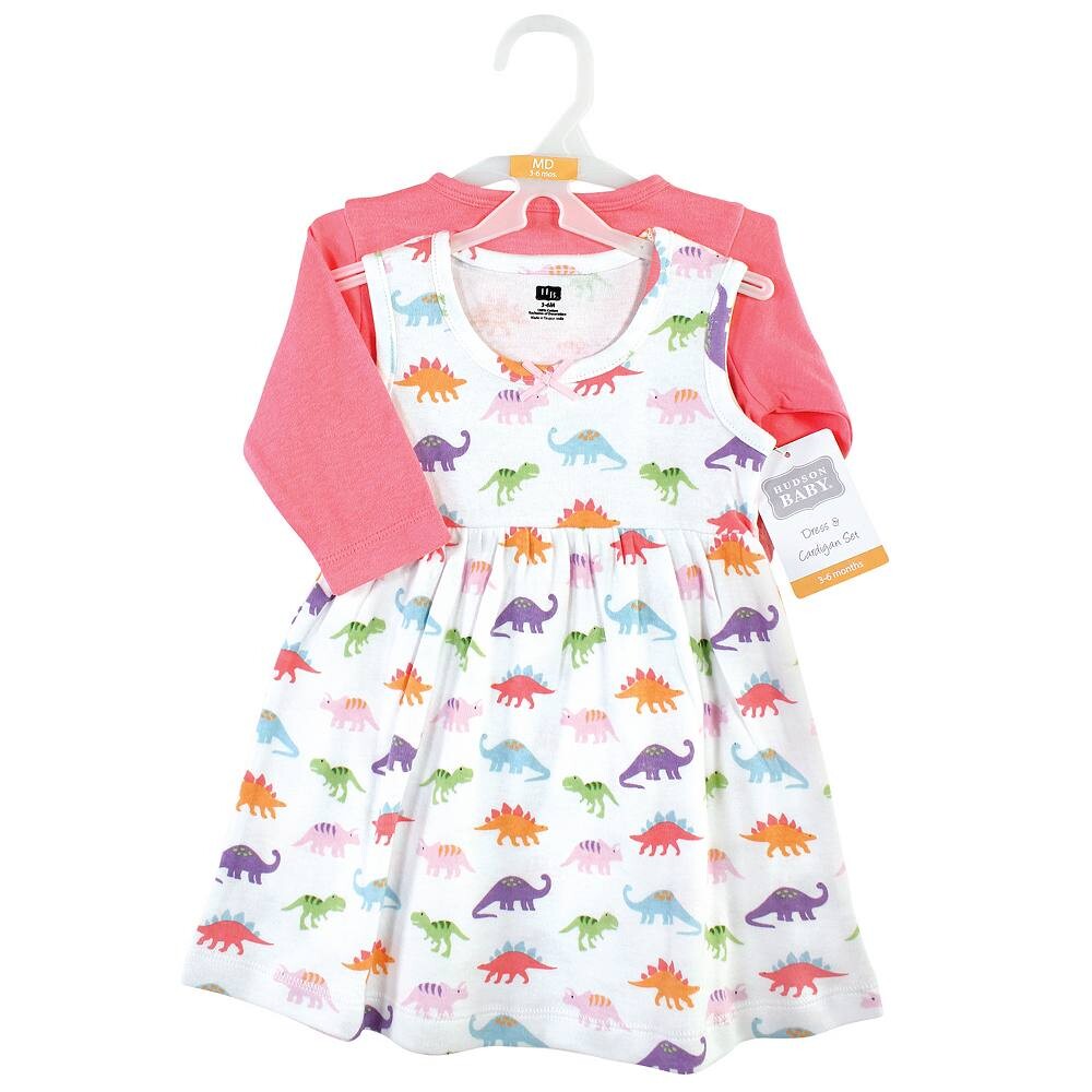 Hudson Baby Комплект из хлопкового платья и кардигана для малышей и малышей, динозавры для девочек, цвет Girl Dinosaurs — фото 2
