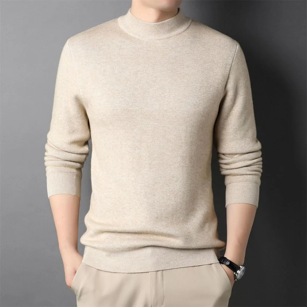 Мужской однотонный вязаный свитер Casual Comfortable Pullover Tops Classic Mens Basic Half Turtleneck — фото 2